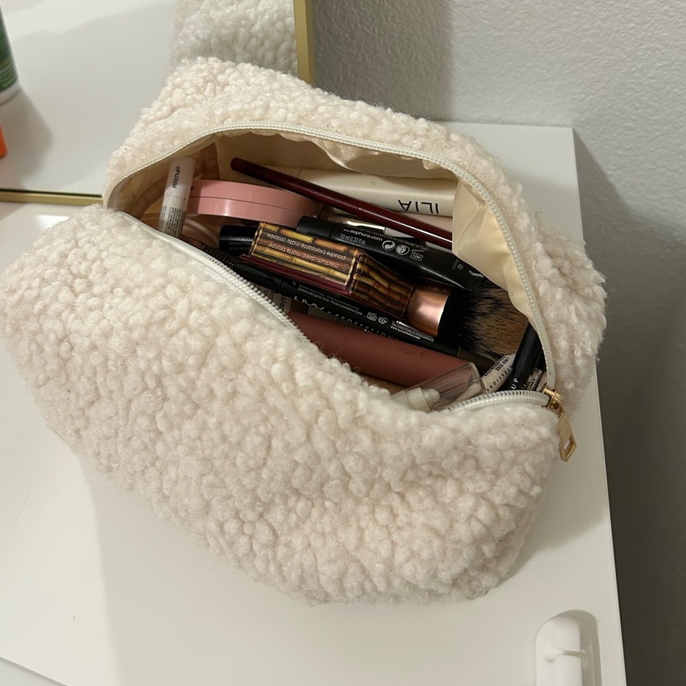 Fuzzy Sherpa makeup pouch